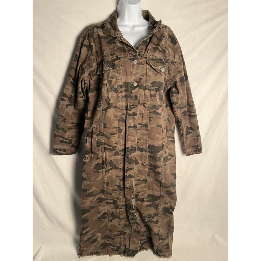 Highway Jeans Camo Longline Utility Jacket Coat XL 100% Cotton Button Front